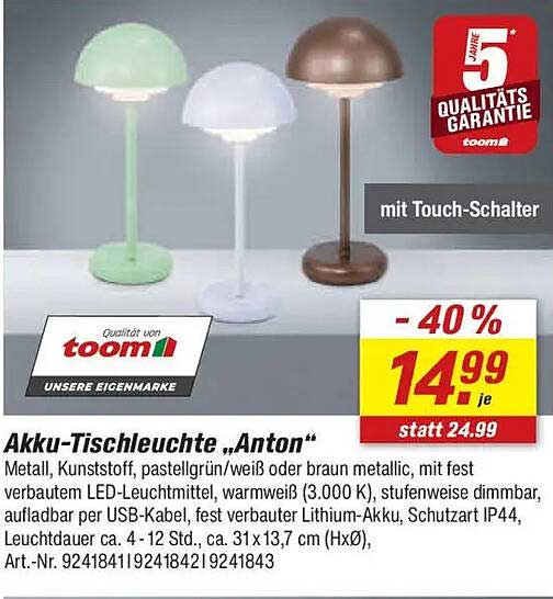 Akku-Tischleuchte „Anton“