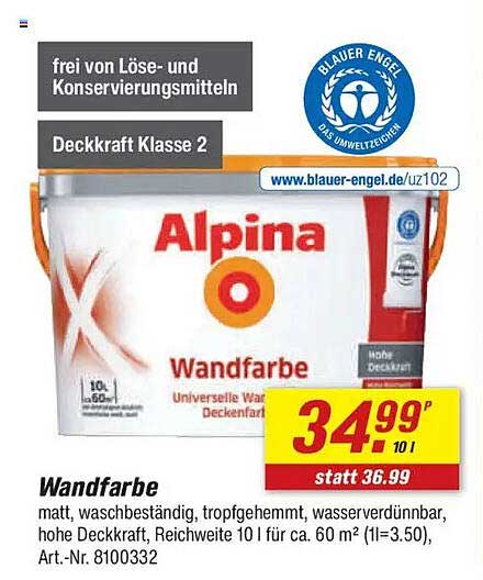 Alpina Wandfarbe 10 l für 34,99€ (statt 36,99€)