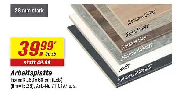 Arbeitsplatte 260 x 60 cm (LxB) in verschiedenen Designs