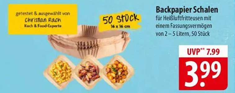 Backpapier Schalen für Heißluftfritteusen, 50 Stück