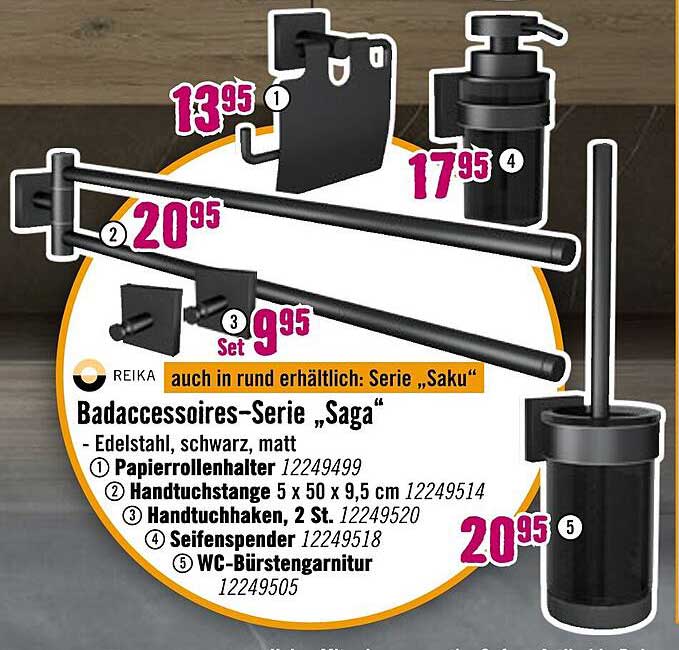 Badaccessoires-Serie „Saga“ - Edelstahl, schwarz, matt