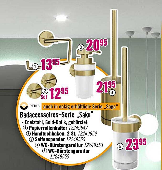 Badaccessoires-Serie „Saku“ - Edelstahl, Gold-Optik, gebürstet