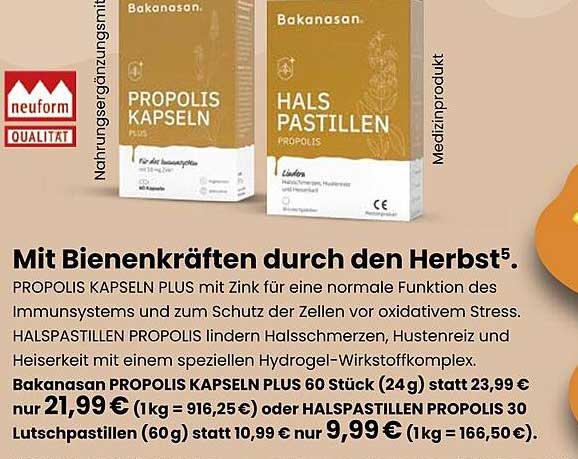Bakanasan Propolis Kapseln Plus und Hals Pastillen