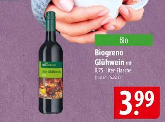 Biogreno Glühwein rot 0,75-Liter-Flasche