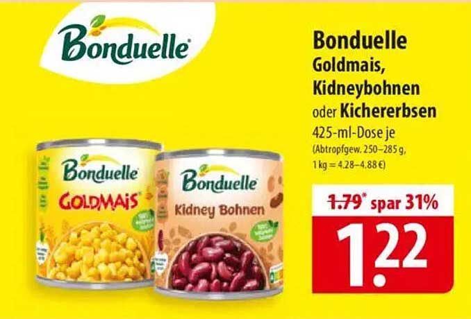 Bonduelle Goldmais, Kidneybohnen oder Kichererbsen 425-ml-Dose