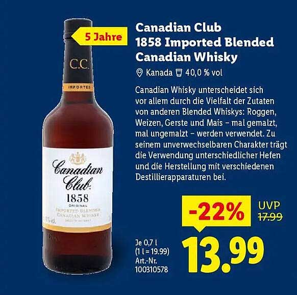 Canadian Club 1858 Imported Blended Canadian Whisky