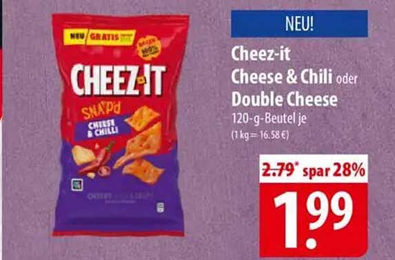 Cheez-it Cheese & Chili oder Double Cheese 120-g-Beutel