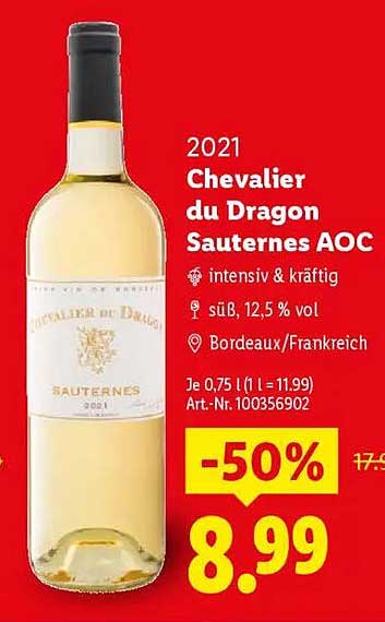 Chevalier du Dragon Sauternes AOC 2021 - 50% Rabatt
