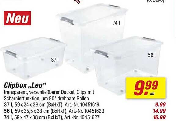 Clipbox „Leo“ - Transparent, verschließbarer Deckel, Clips mit Scharnierfunktion