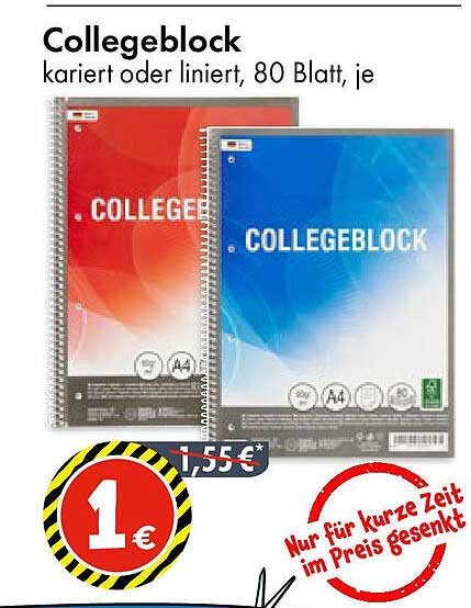 Collegeblock kariert oder liniert, 80 Blatt, je