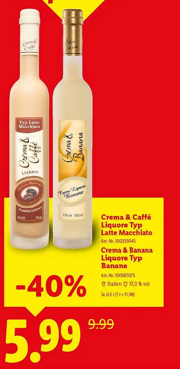 Crema & Caffé Liquore Typ Latte Macchiato und Crema & Banana Liquore Typ Banane