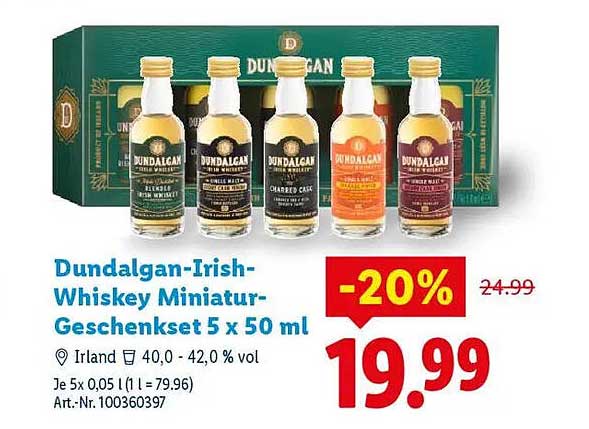 Dundalgan-Irish-Whiskey Miniatur-Geschenkset 5 x 50 ml