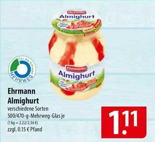 Ehrmann Almighurt verschiedene Sorten 500/470-g-Mehrweg-Glas