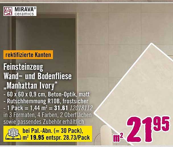 Feinsteinzeug Wand- und Bodenfliese "Manhattan Ivory"