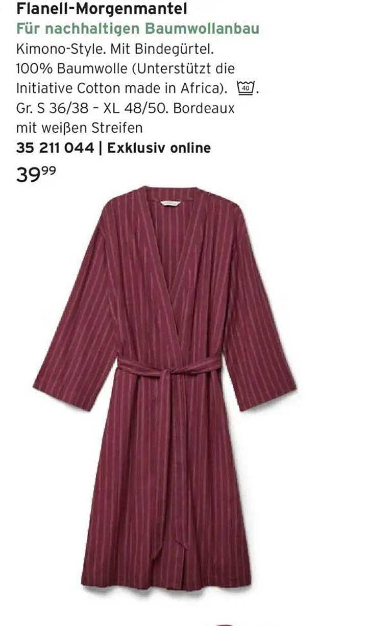 Flanell-Morgenmantel im Kimono-Style mit Bindegriff