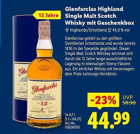 Glenfarclas Highland Single Malt Scotch Whisky mit Geschenkbox 12 Jahre