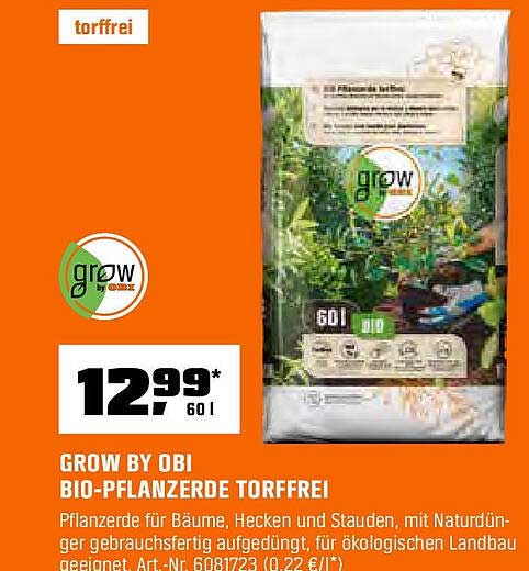 GROW BY OBI BIO-PFLANZERDE TORFFREI
