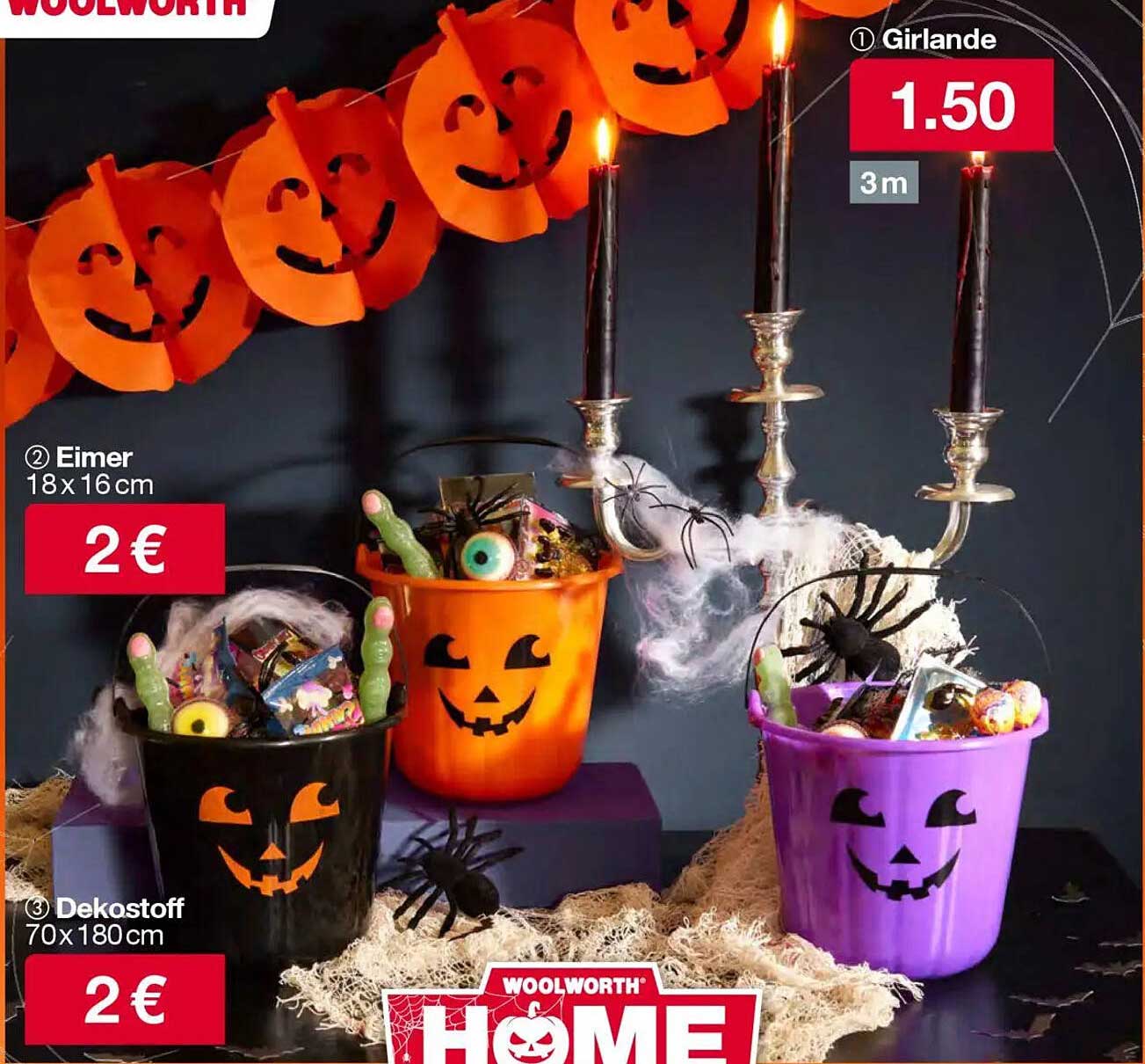 Halloween Eimer, Girlande und Dekostoff – schaurig schöne Deko für deine Feier!