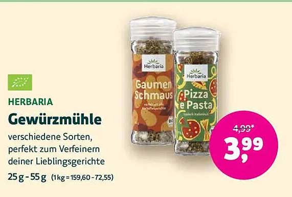 Herbaria Gewürzmühle - verschiedene Sorten, perfekt zum Verfeinern deiner Lieblingsgerichte
