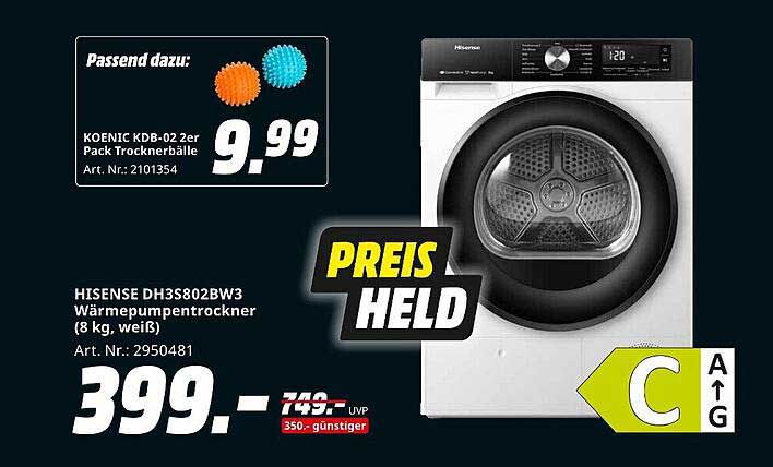 HISENSE DH3802BW3 Wärmepumpentrockner (8 kg, weiß)