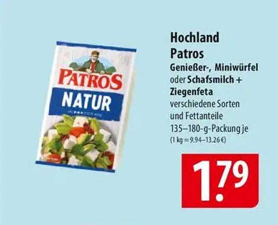 Hochland Patros Genießer-, Miniwürfel oder Schafsmilch + Ziegenfeta