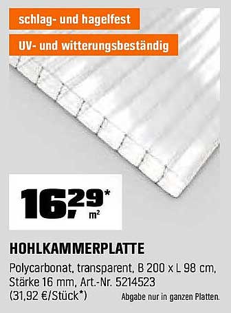 Hohlkammerplatte aus Polycarbonat - transparent