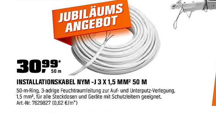 INSTALLATIONSKABEL NYM-J 3 X 1,5 MM² 50 M