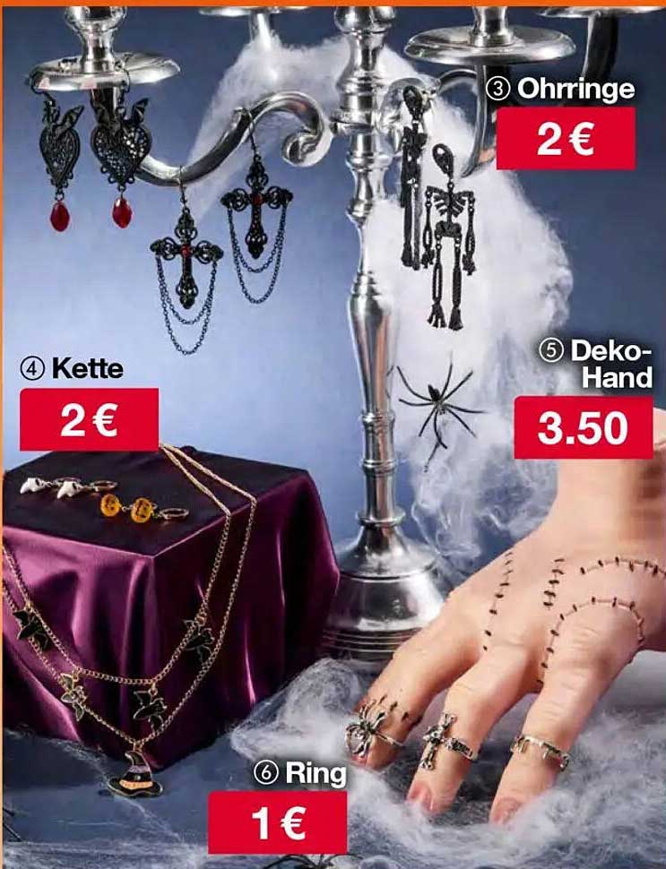 Kette, Ohringe, Ring und Deko-Hand im Woolworth-Prospekt