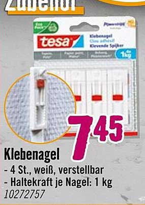 Klebenaegel von Tesa - 4 St., weiß, verstellbar