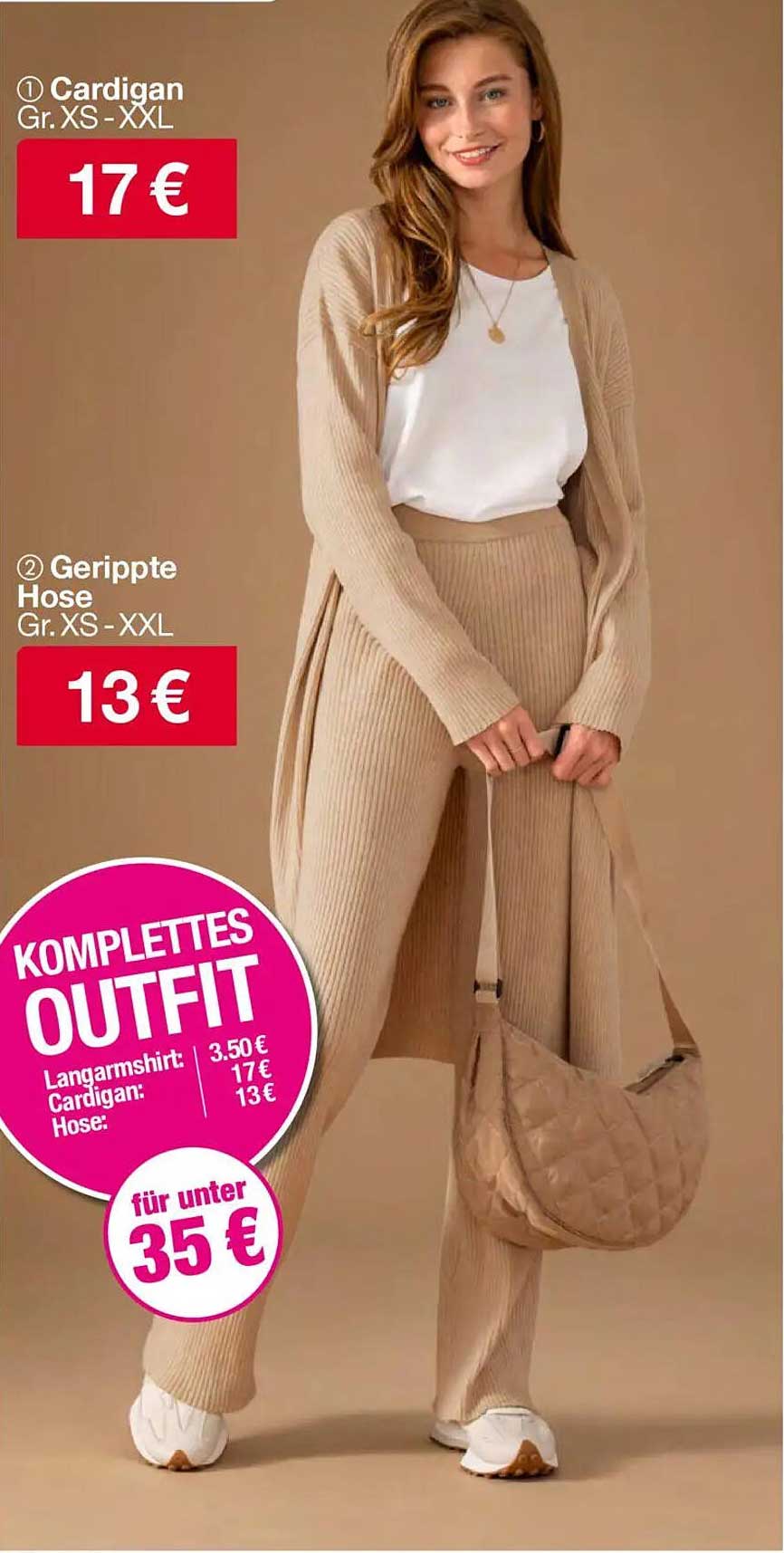 Komplettes Outfit: Cardigan und Gerippte Hose
