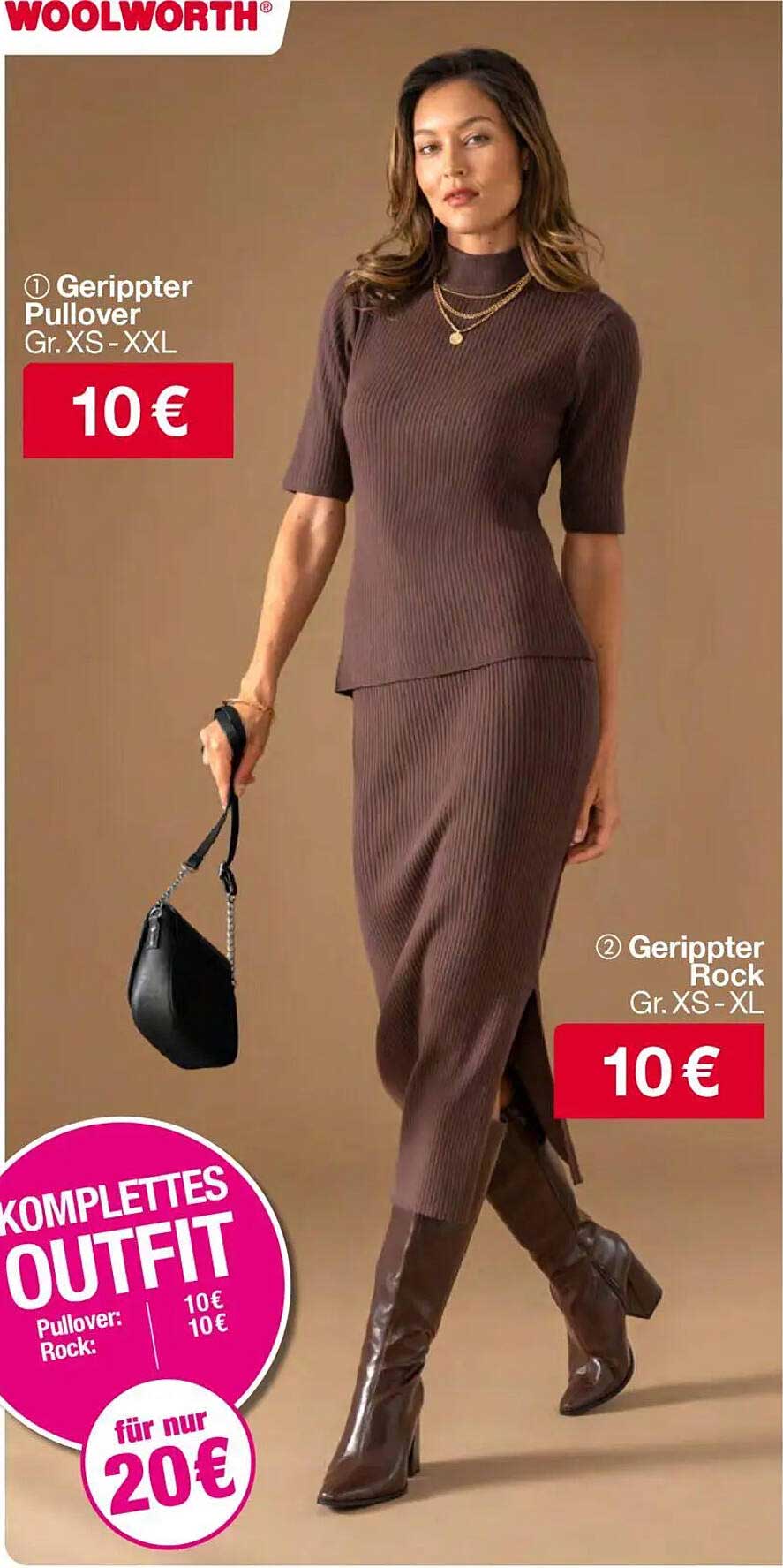 Komplettes Outfit: Gerippter Pullover und Rock für nur 20 €