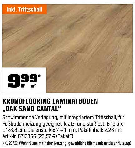 Kronoflooring Laminatboden "Oak Sand Cantal" inkl. Trittschall