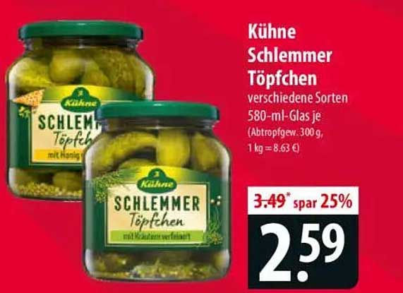 Kühne Schlemmer Töpfchen verschiedene Sorten 580-ml-Glas je