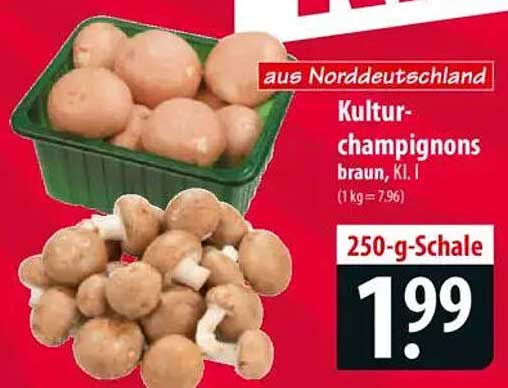 Kultur-Champignons braun, Kl. I - 250 g für nur 1,99 €