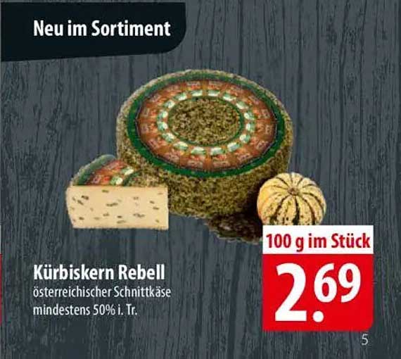 Kürbiskern Rebell - österreichischer Schnittkäse mindestens 50% i. Tr.