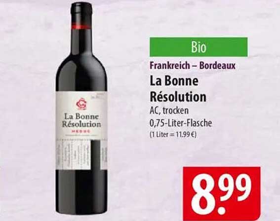 La Bonne Résolution Bio Rotwein