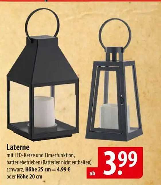 Laterne mit LED-Kerze und Timerfunktion