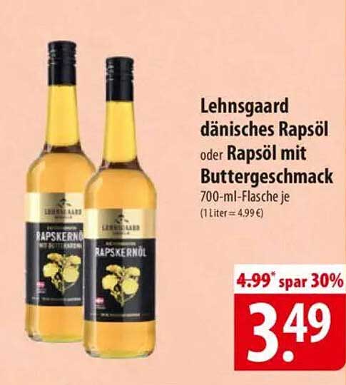 Lehnsgaard dänisches Rapsöl oder Rapsöl mit Buttergeschmack 700-ml-Flasche