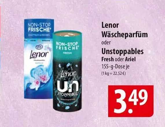 Lenor Wäscheparfüm oder Unstoppables Fresh oder Ariel 155-g-Dose je