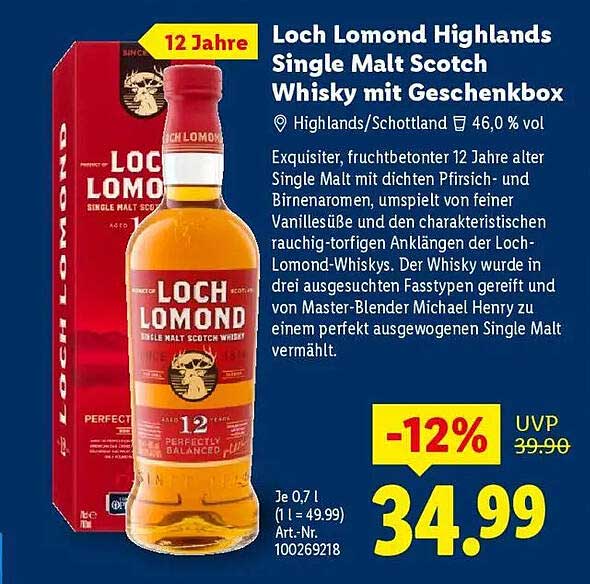 Loch Lomond Highlands Single Malt Scotch Whisky mit Geschenkbox