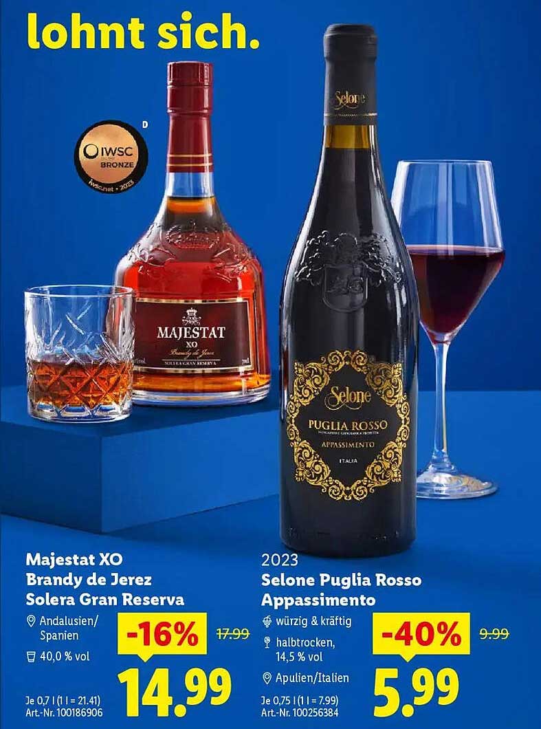 Majestat XO Brandy de Jerez Solera Gran Reserva und Selone Puglia Rosso Appassimento