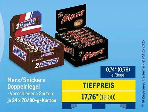 Mars/Snickers Doppelriegel - Verschiedene Sorten