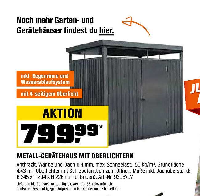 METALL-GERÄTEHAUS MIT OBERLICHTERN