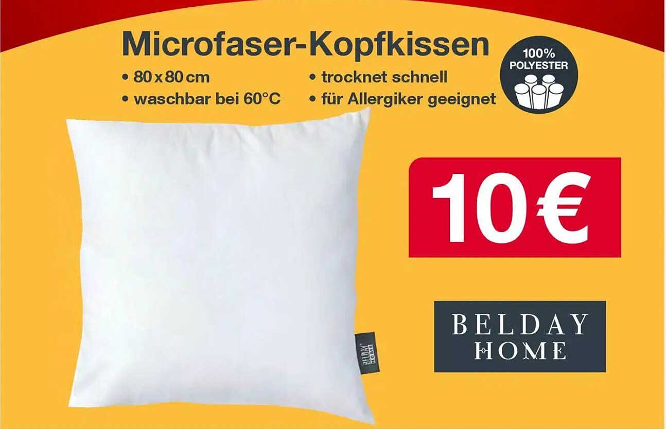 Microfaser-Kopfkissen 80x80 cm von BELDAY HOME