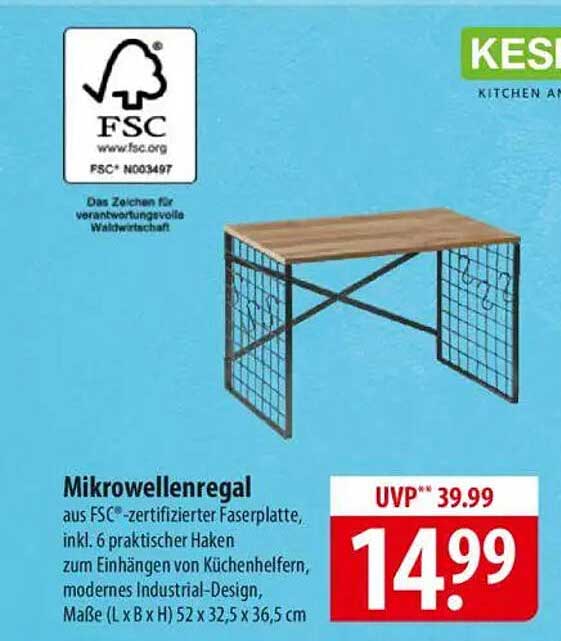 Mikrowellenregal aus FSC®-zertifizierter Faserplatte