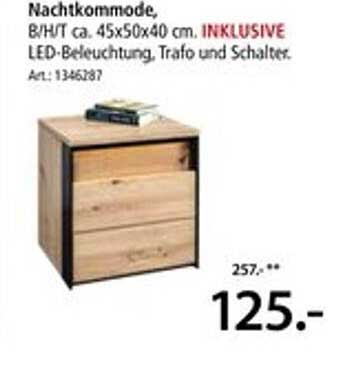Nachtkommode, B/H/T ca. 45x50x40 cm. INKLUSIVE LED-Beleuchtung, Trafo und Schalter.