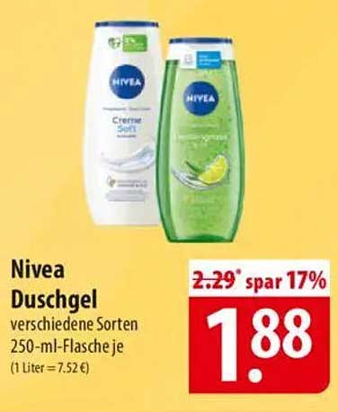 Nivea Duschgel – verschiedene Sorten 250-ml-Flasche je