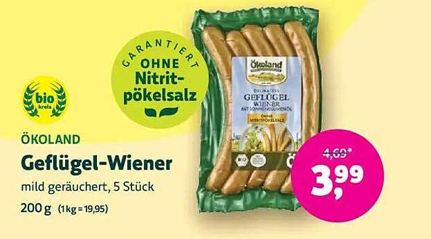 ÖKOLAND Geflügel-Wiener mild geräuchert, 5 Stück, 200 g