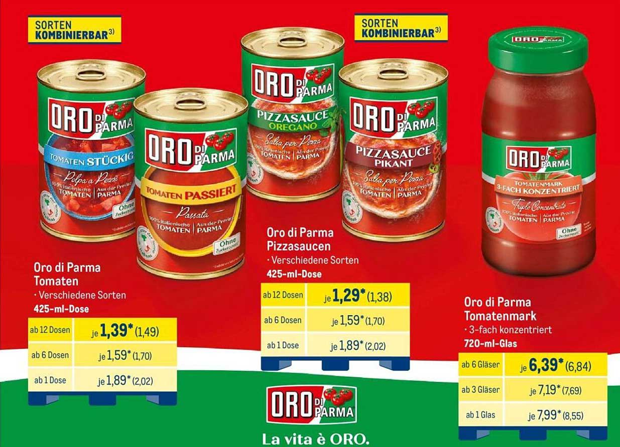 Oro di Parma Pizzasaucen – verschiedene Sorten 425-ml-Dose