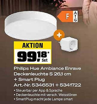 Philips Hue Ambiance Enrave Deckenleuchte S 26,1 cm + Smart Plug